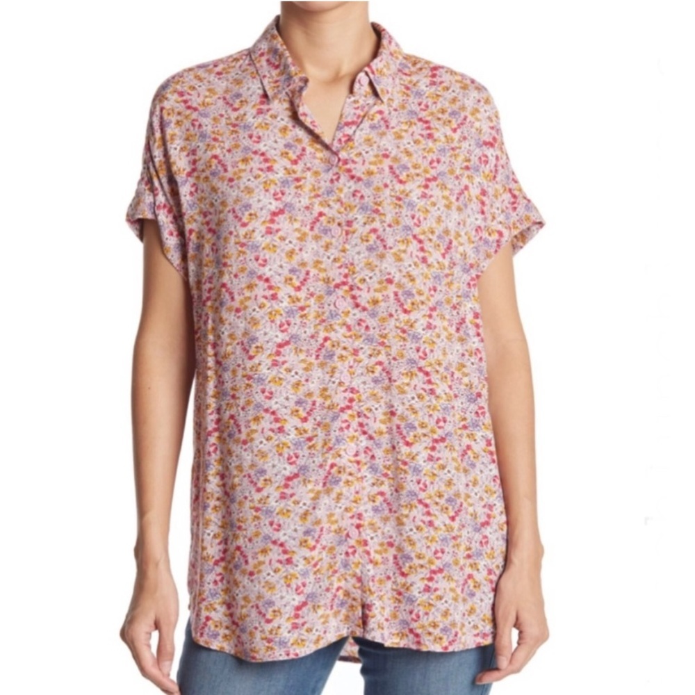 NWT Beachlunchlounge Spencer Camp Shirt medium large pink blossoms floral